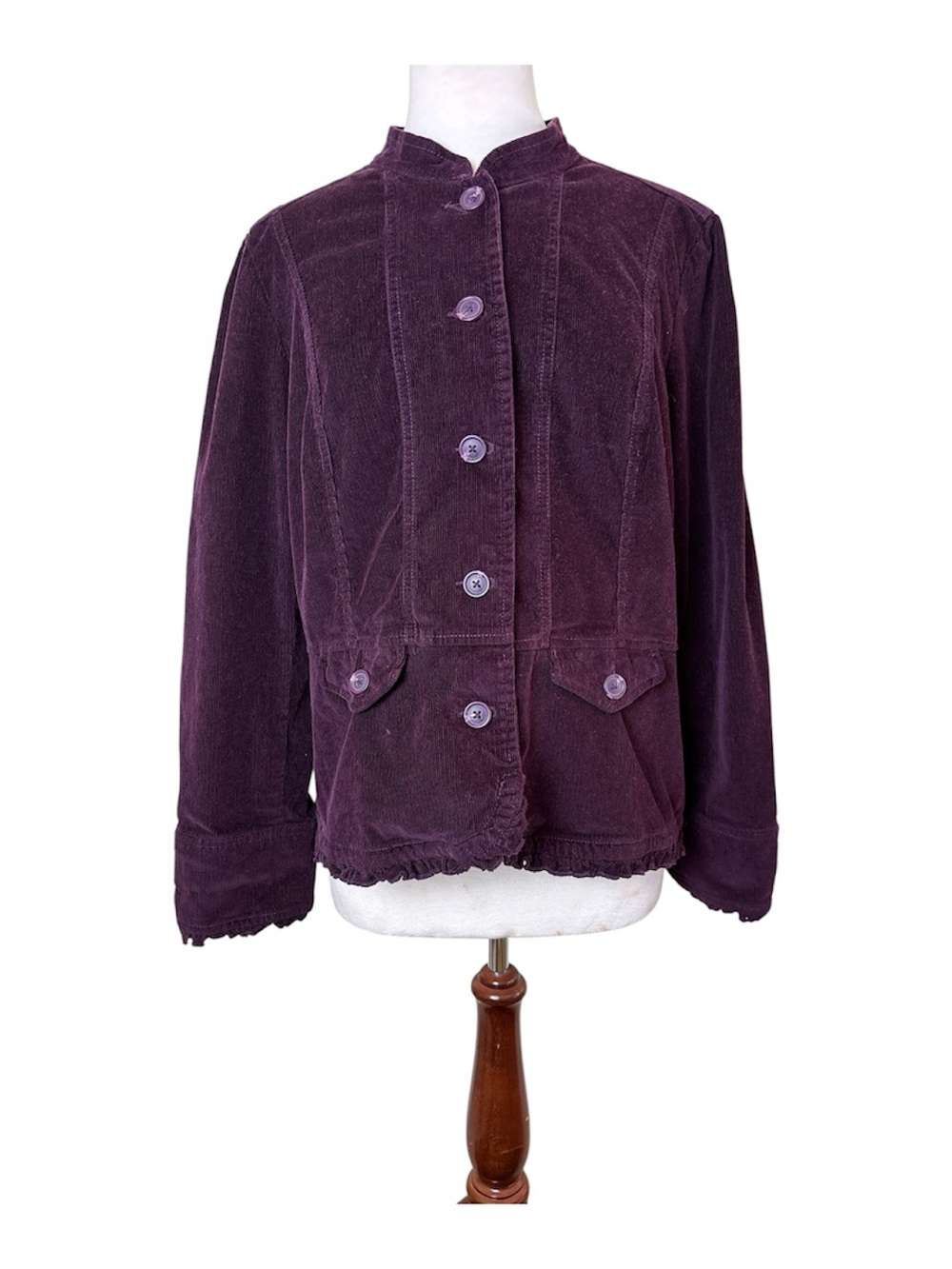 St. John's Bay Burgundy Corduroy Button-Front Jacket Size XL Raffle Pockets
